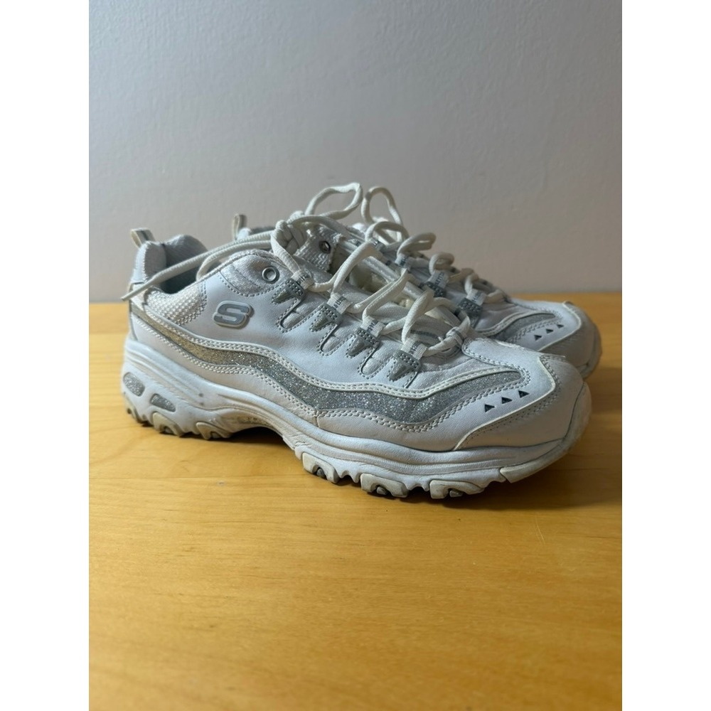 Skechers DLites White Silver Glitter Chunky Sneakers 11923 Womens 10